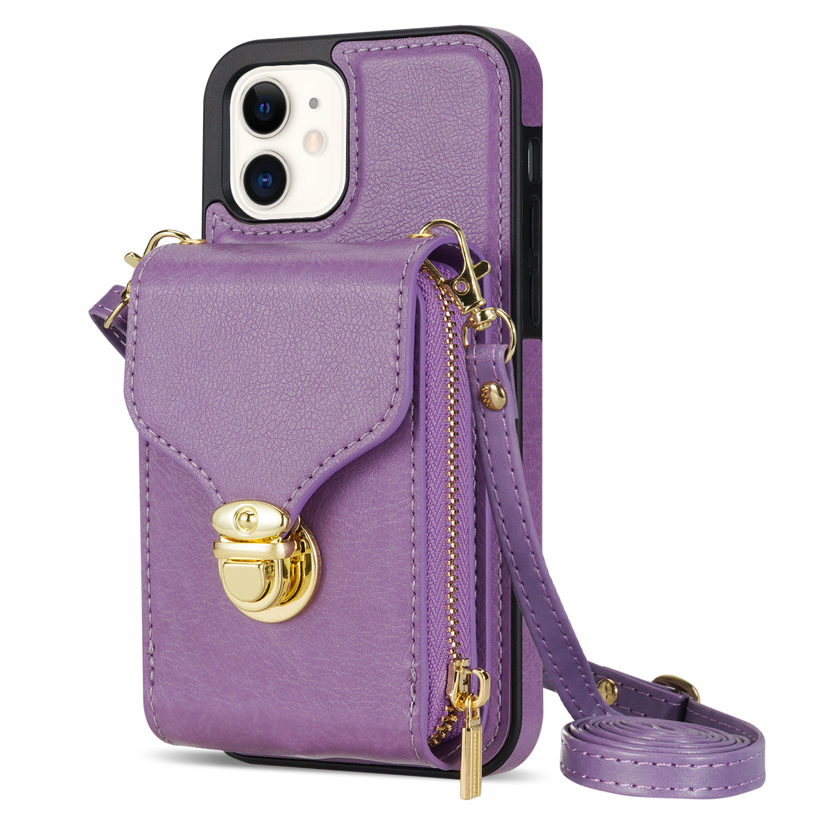 For iPhone 11 6.1 inch PU Leather Coated TPU Card Slot Phone Case Kickstand Crossbody Zipper Cover For iPhone 11 6.1 inch PU Leather Coated TPU Card Slot Phone Case Kickstand Crossbody Zipper Cover